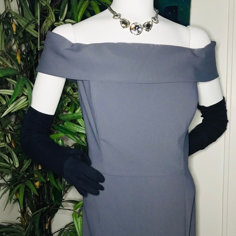 DESSY COLLECTION Silver Stone Blue Off Shoulder Prom Formal Gown Size 16 NWT - Picture 3 of 15